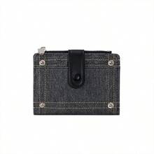 Denim Studded Wallet~New Minimalist Korean Style Multi-Function Foldable Zipper Wallet,Card Cover - Multicolor - View 13
