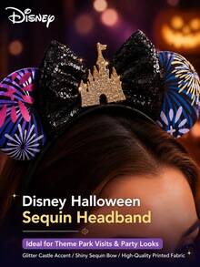 Classic Disney Halloween Shiny Ear Headband, Popular Black & Purple Sequin Bow Hair Accessory, Suitable For Theme Park Cosplay And Party Outfits - A - View 4