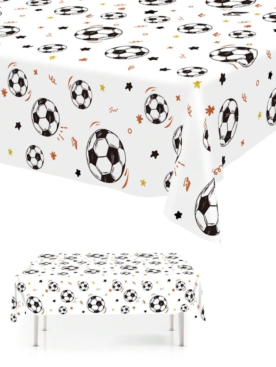 1 buah Taplak Meja Plastik Bertema Sepak Bola, Ukuran 137*183cm, Taplak Meja Sekali Pakai Motif Sepak Bola untuk Acara Keluarga, Dekorasi Meja Makan, Perlengkapan Pesta Ulang Tahun