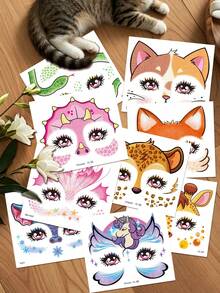 STARTTOOS 9pcs Glitter Temporary Face Tattoo Stickers For Kids And Adults - Water Transfer Leopard, Mermaid, Deer, Unicorn, Fox, For Halloween Body Painting Makeup Decoration - Multicolor - View 7
