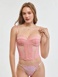 Bonmuse 1件式蕾絲胸衣可愛馬甲上衣 女款性感外出派對夜店上衣 附扣環 夏季款 - 淺粉色 - 查看 3