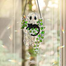1pc Painted Glass Window Decoration, Sunlight Capture Device, Acrylic Wall Decoration, Gothic Flower Circular Light Capture Pendant, Halloween Home Indoor Window Party Decoration - Ghost C - View 4