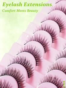 10 Pairs Natural Look Lashes Faux Mink 3D Volume Wispy False Eyelashes Short Light Volume Fake Eye Lashes Pack Reusable Soft Faux Mink Eyelashes - 黑色 - 查看 6