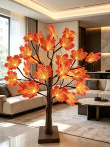 1pc 60CM Red Maple Leaf Tree Light, 24 Warm White LED Lights, 3 AA Battery Box + USB Dual Power Supply, Maple Leaf Atmosphere Tree Lamp, Bedroom Desktop Thanksgiving Autumn Party Homestay Decoration Ornament Light - Yellow - View 6