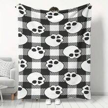 1PC Soft Black & White Plaid Skull Flannel Blanket, Antibacterial Thickened Home Decor, Suitable For Sofa Bed Living Room Travel Office Shawl Blanket, Nap Blanket, Air Conditioning Blanket, Bed Sheet Blanket, Camping Blanket, Background Wall Decoration Blanket, Ideal Gift, Daily Gift, Birthday Gift - Black and White - View 2