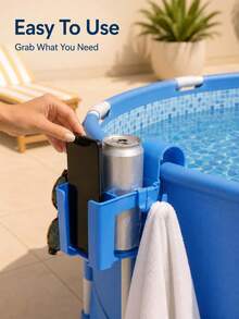 Poolside Cup Holder, Multi-Functional Pool Storage Rack And Towel Hook, Clip-On Beverage Holder, Suitable For Swimming Pool, Patio, Backyard, Hot Tub, Summer Party, Beach Vacation And Outdoor Storage - A - View 6