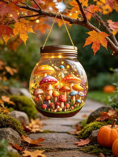 1pc 20cm Solar Powered Acrylic Mason Jar Fairy Light Hanging Decor, Multi-Functional Hanging Ornament, Suitable For Garden, Window And Home Decor, Ideal Holiday And Party Gift, Room Decor, Bedroom Decor, Outdoor Garden Decor, Wedding Decor