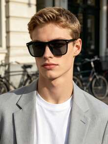 1 Pair Matte Black Square Frame Versatile Outdoor Accessories Daily Wear Simple Elegant Decorative Glasses - 彩色 - 查看 2