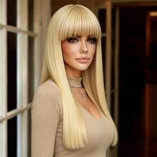 24 Inch Straight Bangs Wig, High Density Hair, Smooth And Natural Styling, Comfortable Fit, Heat Resistant And Durable, Suitable For Easter Party Costume, Versatile Fashion, Universal For All Women, Elegant Hairstyle Accessory - Gold 1 - View 4
