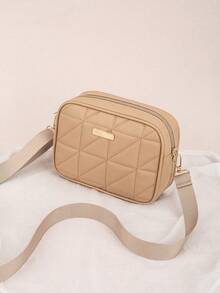 Practical Cute Mini Square Crossbody Bag For Women, Quilted Shoulder Bag, Fashionable Daily Versatile PU Soft Leather Handbag - Khaki - View 1