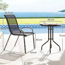 3-Piece Stackable Outdoor Bistro Set – Metal Frame Chairs With High Back Support + Tempered Glass Top Table – Compact Design For Patio, Balcony, Or Small Garden Spaces – Lightweight, Easy To Assemble & Space-Saving Solution - Black - View 7