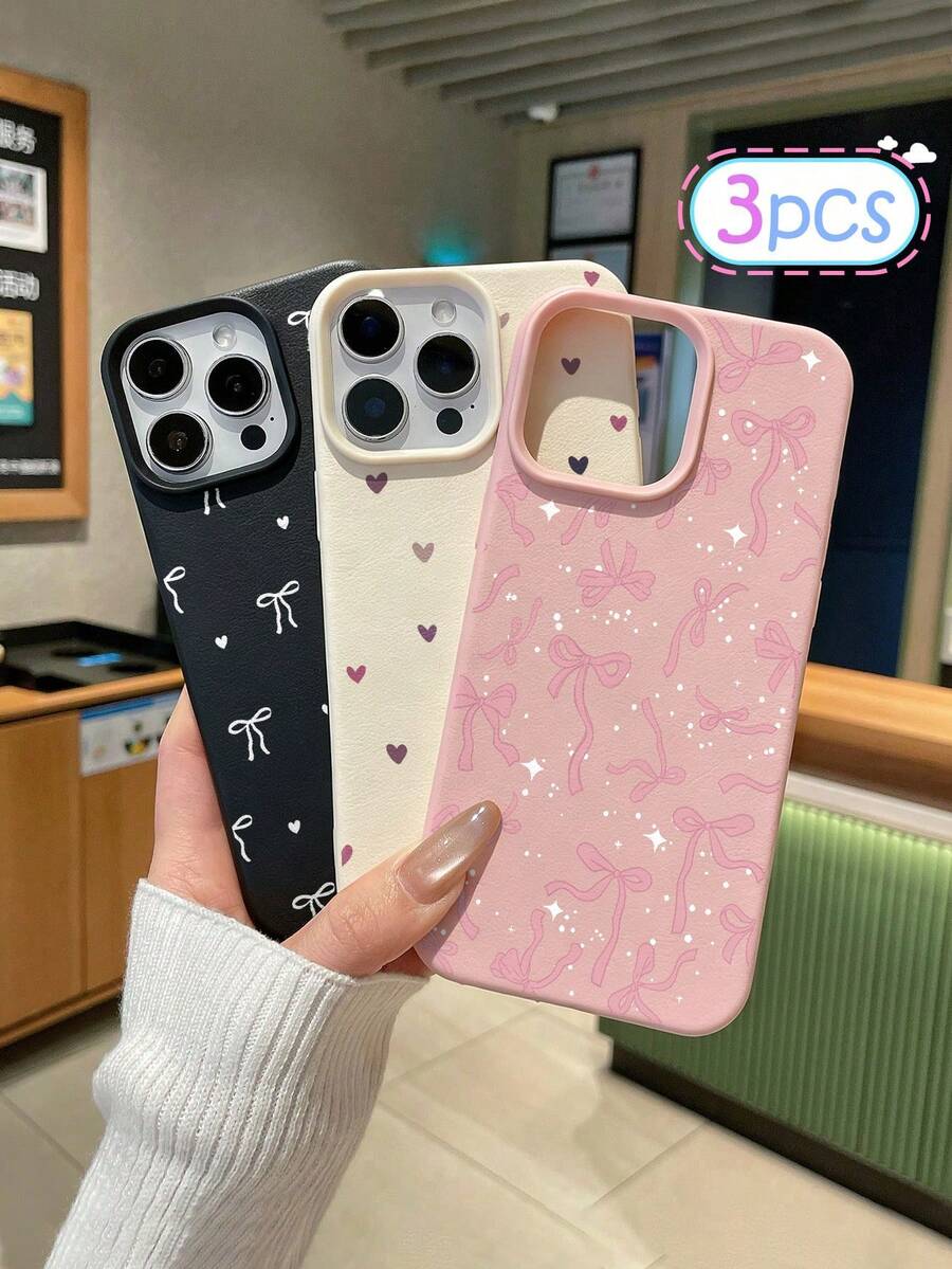 3pcs New Leather Texture White Shell Full Screen Colorful Heart Painted Anti-Drop Phone Case Protective Cover Compatible With Ip14,Ip14pro,Ip14promaxip13,Ip13pro,Ip13promaxp11,Ip11promaxip12,Ip12pro,Ip12promanxipXRipXS,Ip15,Ip15pro,Ip15promax,Ip16,Ip16pro,Ip16promax,Ip17,Ip17pro,Ip17air,Ip17promax Premium Anti-Drop Phone Case - Multicolor - View 1