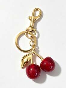 1pc Cherry Fruit Pendant Keychain Creative Bag Hanging Ornament Car Key Fashion Elegance Decorative Accessories - Multicolor - View 6