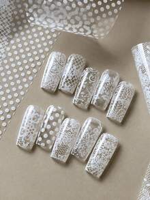 10 Sheets White Lace Nail Foil Stickers Design Transfer Foil Starry Sky Nail Foil Decals For Nail Salon - Multicolor - View 4
