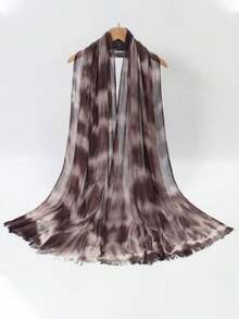 1pc Water Ripple Tie-Dye Fringed Scarf, Women's Muslim Headscarf, Naturally Wrinkled, Soft, Thin, Long Scarf, Elegant Headscarf For Daily Travel, Shaw - Multicolor - View 27