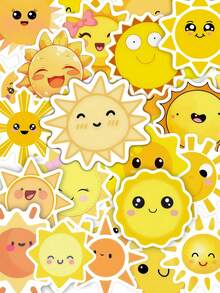 50pcs Cute Cartoon Sun Vinyl Stickers - Reusable, Colorful -Style Decals For Laptops, Water Bottles, Skateboards & More - Perfect For Birthday Party Favors, Funny Stickers, DIY Decorative Mobile Phone Laptop Handbook - Multicolor - View 1