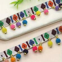 1 Yard Handmade Beaded Tassel Ribbon Trim For Clothing, Hat, Necklace Decoration, Used For Sewing Clothing And Bag Edge Lace Decoration - Multicolor - View 7