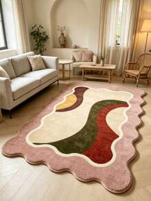 1 pieza Alfombra asimétrica de bloques de color fluido, alfombra para sala de estar, alfombra de área, alfombra de área pequeña, tapete, decoración del hogar, alfombra grande para sala de estar, alfombra redonda, decoración del hogar para sala de estar, decoración de la habitación, alfombra lavable - Multicolor - Ver 1