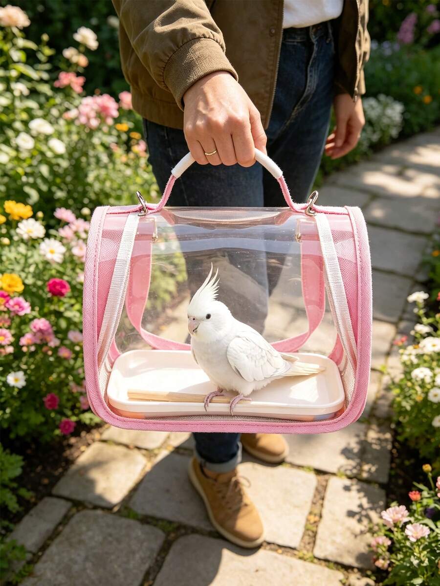 Parrot Outdoor Portable Bag, Breathable Bird Carrying Bag, Hands-Free Small Pet Cage, With Breathable Mesh Window, Parrot Backpack, Convenient For Taking Pets To Vet, Shopping, Hiking, Transparent Portable Bird Travel Case - Multicolor - View 1