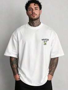 Camiseta de manga corta de cuello redondo con estampado gráfico casual para hombre, verano - Blanco - Ver 2