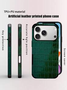 1 pieza Funda de teléfono de cuero con patrón de cocodrilo negro a prueba de golpes y caídas con diseño giratorio y artesanía de cuero compatible con iPhone 17/16/15/14/13/12/11/XR/7P/8P/XS Max/X/XS Galaxy - Verde esmeralda - View 1