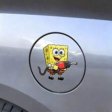 SpongeBob SquarePants 1pc Car Sticker - Cute Anime Vinyl Fuel Tank Cap Sticker, Self-Adhesive No Residue, Glossy Finish, Suitable For Cars, Trucks, Motorcycles - Multicolor - View 5
