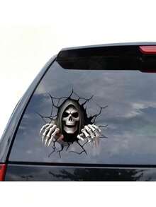 5pcs/Pack 2D Flat Halloween Skull Car Stickers, Scary Skull Car Decals, Peeking Skull Stickers From Cracks, PVC Self-Adhesive, Suitable For Cars, Portable, Walls, Toilets, Glass And Other Decorative Stickers, Halloween Holiday Party Stickers - Multicolor - View 2