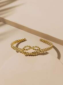 1 pieza Brazalete de metal minimalista con abertura (tamaño ajustable) - Dorado-B087 - Ver 4