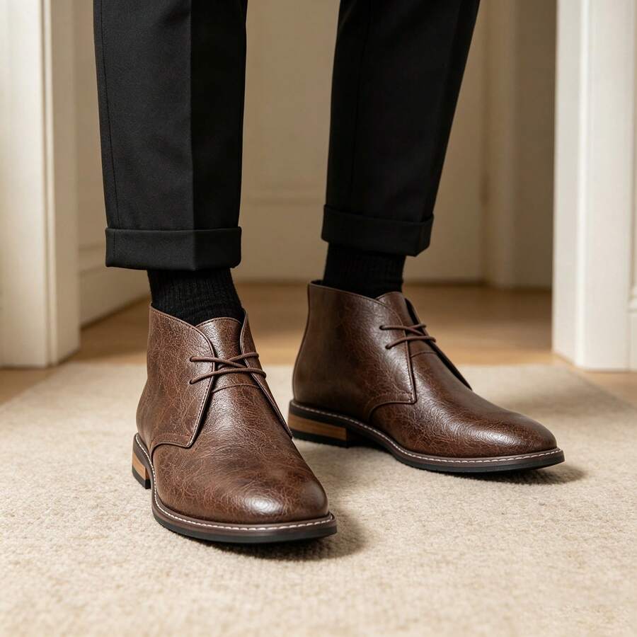 Sepatu Bot Gurun Pria Klasik Retro Derby Boots Tahan Lama Anti Selip Sepatu Bot Setinggi Mata Kaki Kasual untuk Perjalanan - Coffee Brown - View 1