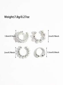4PCS French Vintage Style Metal Faux Pearl Mixed Ear Clips, No Ear Piercing Required, Adjustable Multi-Layer Stackable Ear Cuff Clips, Versatile Daily Wear Personalized Ear Cartilage Clips - Silver - View 6