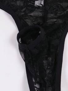 Best SellerMen's Sexy Black Thin Briefs Lace Inseam Hollow Triangle Panties[Sexy Lace Briefs] - Black - View 5