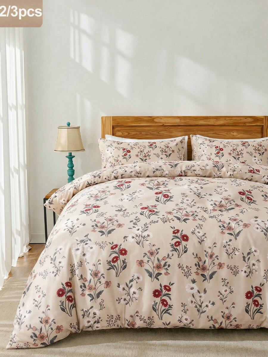 3Pcs/Set Botanical Leaves Daisy Flower Print Duvet Cover Set Without Filler Breathable Supersoft All-Season (1pc*Duvet Cover + 2pcs*Pillowcase,), Soft Two Tone Bedroom Guest Room King Queen Full Twin Back To School Dormitory Bedding Set - Multicolor - View 1
