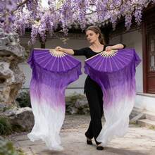 2pcs 150cm/59.05in  White And Blue Gradient Dance Long Floating Fan Imitation Of Silk Classical Dance Long Silk Fan Stage Performance Hanfu Photography Left And Right Hand Performance Fan - Multicolor - View 8