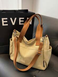 Fashionable Minimalist Solid Color Canvas Bag, New Style College Student Shoulder Crossbody Bag, Women's Casual Multi-Functional Shoulder Tote Bag - Multicolor - View 4