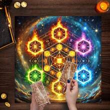 1pc Colorful Elemental Hexagram Tarot Cloth Tree Of Life Starry Cosmic Space Altar Mat Soft Fabric Tarot Spread Table Cloth Mystic Spiritual Astrology Divination Card Mat Wiccan Ritual Home Decor Gift - Black - View 7