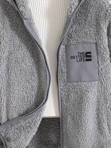 Boys' Casual Fashion Hooded Zip-Up Fleece Jacket, Winter - Grey - View 5