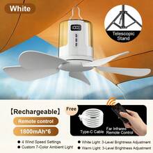 Ultra-Long Battery Life Portable USB Rechargeable Ceiling Fan With LED Night Light, Remote Control, Digital Display, Warm/White Color-Changing Night Light, 12-Speed Timer, Powerful Airflow, Suitable For Tent, Camping, RV, Travel, BBQ, Fishing - Multicolor - View 12
