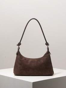 Brown Suede Shoulder Bag, Vintage Metal Studs, Women's Commuter Bag, Travel Essential, Gift, Daily Use, Large Capacity, Boho Style, Knotted, Retro - Chocolate Brown - View 6