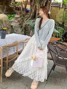 Women's Lace French A-Line Waist Puff Cake Skirt White - White - View 5