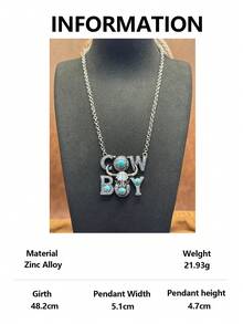 Vintage Western Cowboy Bull Head Turquoise Letter Long Necklace COWBOY Heavy-Duty Distressed Silver Pendant, Multiple Colors Available, American Country Music Festival Hot Girl Outfit Accessory, Outdoor Camping Road Trip Holiday Gift Jewelry - Western Cowboy - View 14