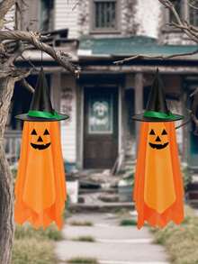 Halloween Hanging Pumpkin Decor - Set Of Hanging Pumpkin And Ghost Decorations, Spooky And Scary Pumpkin Ghost Decor, Suitable For Indoor And Outdoor Hanging Decorations For Garden, Yard, Window, Entrance - View 10