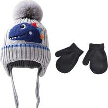 3pcs Hat And Gloves Set, Children's Knitted Woolen Hat, Cartoon Cute, Winter Boys And Girls Baby Hat, Warm Ear Protection, Soft Hand Gloves - Multicolor - View 7
