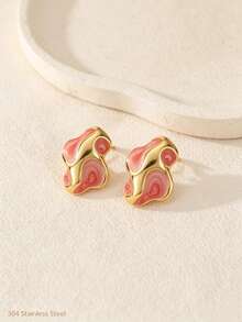 1 par / 7 pares de pendientes de botón de acero inoxidable 304 esmaltado, combinación de pendientes dorados con múltiples estilos de corazón, hoja y mariposa, joyería hipoalergénica, regalo adecuado para mujeres - Multicolor - Ver 4