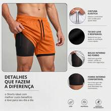 2-In-1 Double Sports Dry Fit Shorts With Pocket Gym Shorts Sports Shorts - Orange - View 7