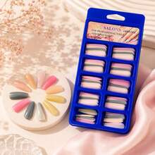 Kit 100 Tips de Unhas Quadradas Decoradas / Prontas para Aplicação, Natural e Durabilidade Premium---WJ - Roxo - Visão 3