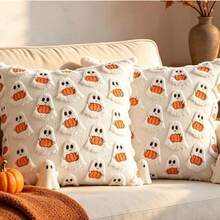 1pc/2pcs Pumpkin Ghost Decorative Pillow Covers, 45x45 Cm, Perfect For Halloween Decor, With A Vintage-Style Zipper Closure, For Bedroom Linens - Multicolor - View 3