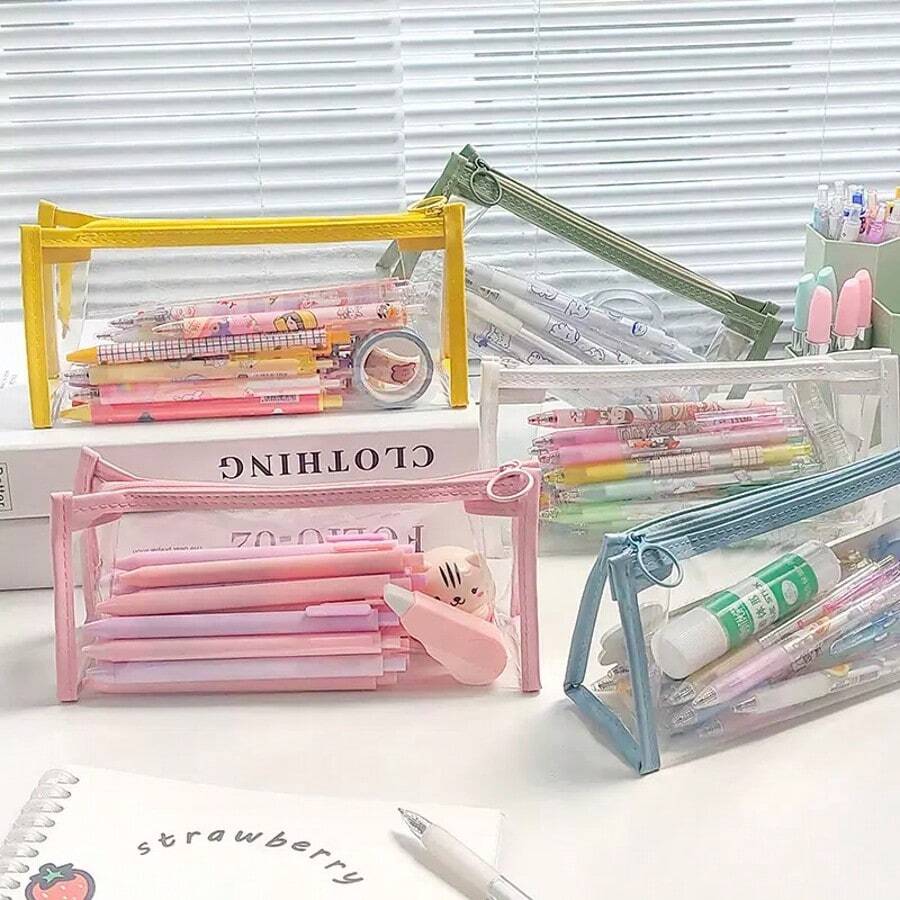 1pc Colorful Transparent Storage Bag, Minimalist Large Capacity Pencil Case, High-End Desktop Storage Pencil Case, Transparent Design For Quick Access To Tools, Back To School, School Supplies, Pencil Bag, Backpack - Multiple Styles - View 1