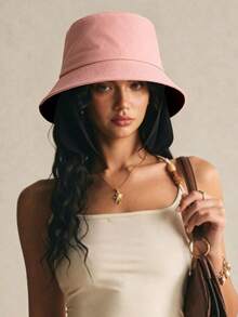 1pc Minimalist Solid Color Bucket Hat, Suitable For Outdoor, Home, Fashion Matching, All Seasons, UV Protection, Sunshade, Gift For Others - Pink - View 1