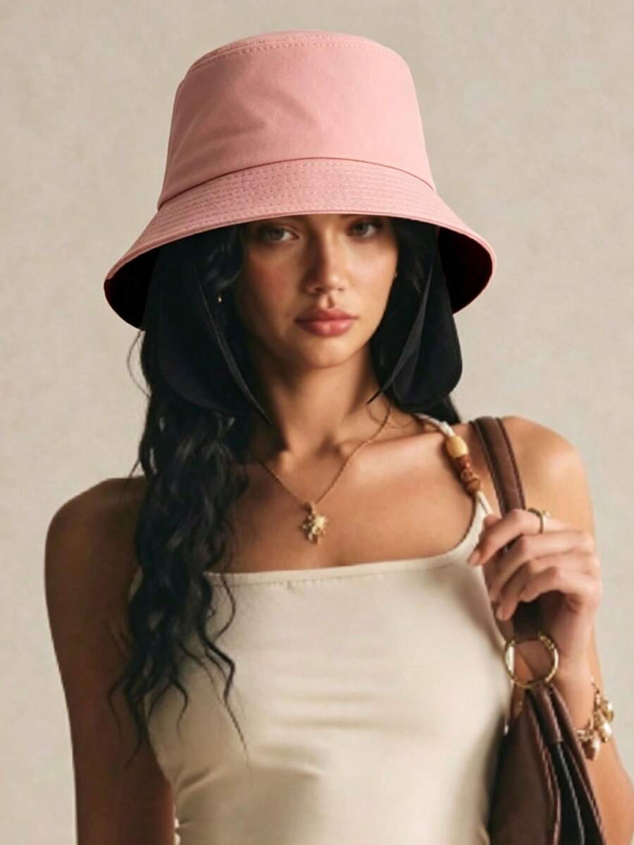 1pc Minimalist Solid Color Bucket Hat, Suitable For Outdoor, Home, Fashion Matching, All Seasons, UV Protection, Sunshade, Gift For Others - Pink - View 1