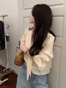 Blus Elegan Serbaguna Bergaya Korea YCYC dengan Pita untuk Wanita - Aprikot - View 2